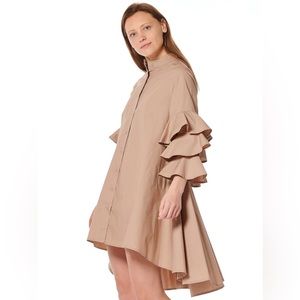 NWT Gracia Tiered Ruffle-Sleeves Button-Down Trapeze Dress